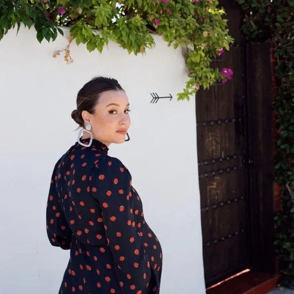 Hatch Black‎ and Red Black Maternity Turtleneck Mock neck Maxi Dress size XS